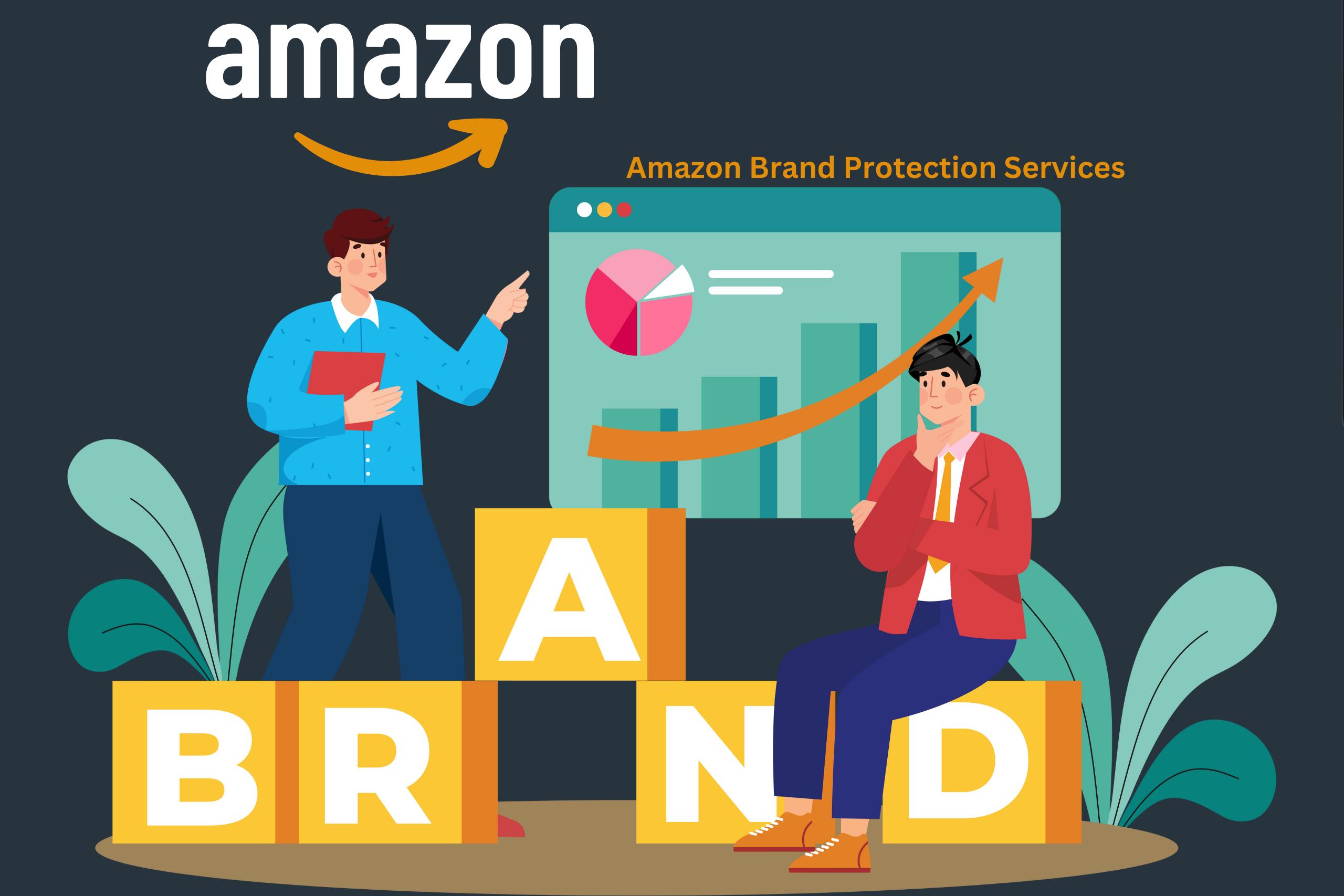 Illustration of a team protecting a brand from counterfeiters and hijackers on Amazon.